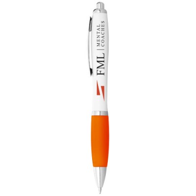 Penna a sfera con fusto bianco e impugnatura colorata Nash (inchiostro blu) Penna a sfera con fusto bianco e impugnatura colorata Nash (inchiostro blu)