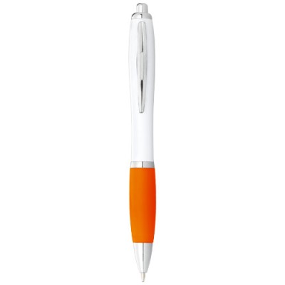 Penna a sfera con fusto bianco e impugnatura colorata Nash (inchiostro blu) Penna a sfera con fusto bianco e impugnatura colorata Nash (inchiostro blu)