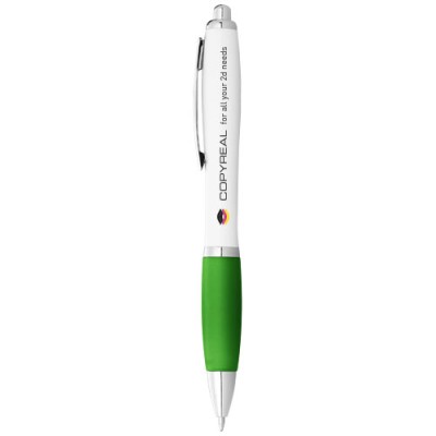 Penna a sfera con fusto bianco e impugnatura colorata Nash (inchiostro blu) Penna a sfera con fusto bianco e impugnatura colorata Nash (inchiostro blu)